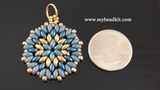 Mandala Style Pendant Kit - 2-hole Glass Beads - Teal & Gold