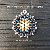 Mandala Style Pendant Kit - 2-hole Glass Beads - Brown & Teal Color Mix