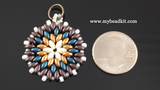 Mandala Style Pendant Kit - 2-hole Glass Beads - Brown & Teal Color Mix