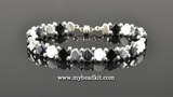 2-Hole Ginko Glass Bead Bracelet Kit (Black, White & Silver)