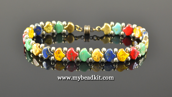 2-Hole Ginko Glass Bead Bracelet Kit (Picasso Mix)