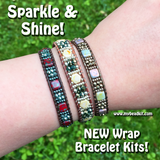 SOLD OUT! Sparkle & Shine! Hex Bead Wrap Bracelet Kit with Seed Beads & Crystals (Cream & Green)