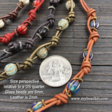 Boho Chic Glass Bead & Knotted Leather Bracelet Kit (Red & Copper)