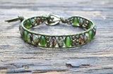 Oval Glass & Stacked Pewter Bead Leather Wrap Bracelet Kit! (Green colorway)
