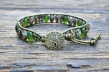 Oval Glass & Stacked Pewter Bead Leather Wrap Bracelet Kit! (Green colorway)