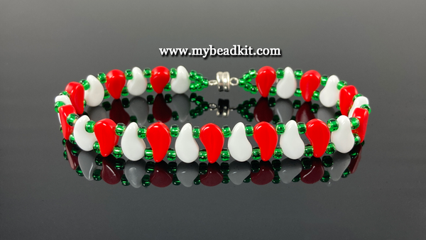 Paisley Beaded Bracelet Kit with 2-Hole Glass Beads (Holiday Colors)
