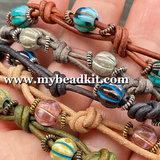 Boho Chic Glass Bead & Knotted Leather Bracelet Kit (Pink & Gold)