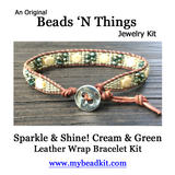 SOLD OUT! Sparkle & Shine! Hex Bead Wrap Bracelet Kit with Seed Beads & Crystals (Cream & Green)