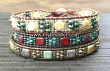 SOLD OUT! Sparkle & Shine! Hex Bead Wrap Bracelet Kit with Seed Beads & Crystals (Cream & Green)