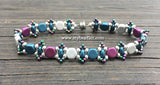 Honeycomb Beaded Bracelet Kit with 2-Hole Glass Beads (Purple, Silver & Teal)