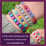 2-Hole Ginko Glass Bead Bracelet Kit (Matte Brown & Terra Blue-Green)