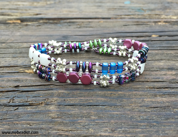 SOLD OUT! Mix It Up! Beaded Bracelet Kit with 2-Hole Glass Beads (Purple/Blue/Green/White)