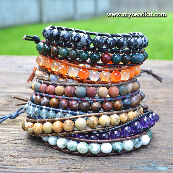 Blood Stone Leather Wrap Bracelet Kit (6mm Semi-precious Stone) –